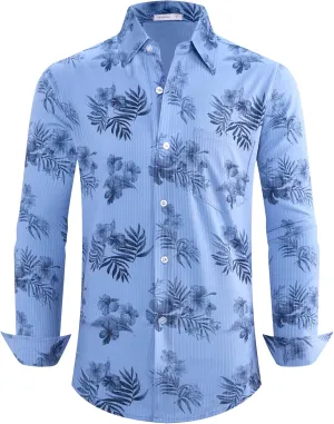 BOJIN Men's Dress Wrinkle-Free Stretch Long Sleeve Wedding Dating Business Casual Button Down Shirts with Pocket