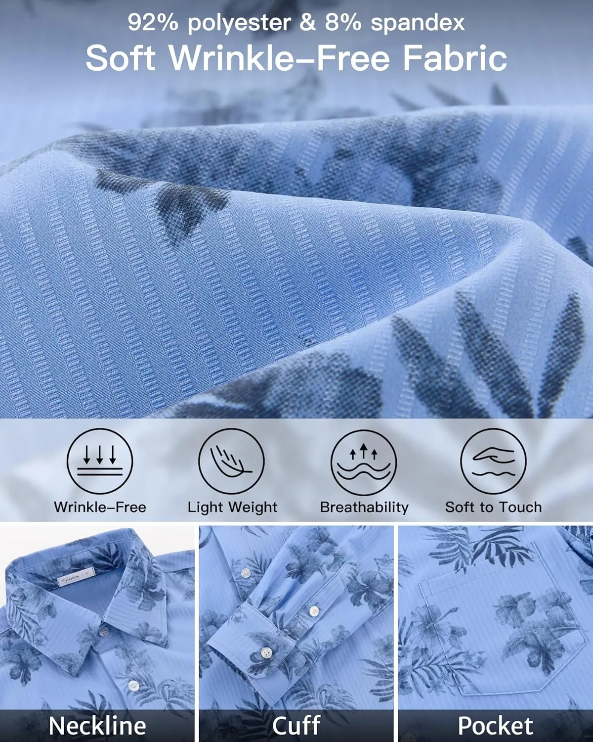 BOJIN Men's Dress Wrinkle-Free Stretch Long Sleeve Wedding Dating Business Casual Button Down Shirts with Pocket
