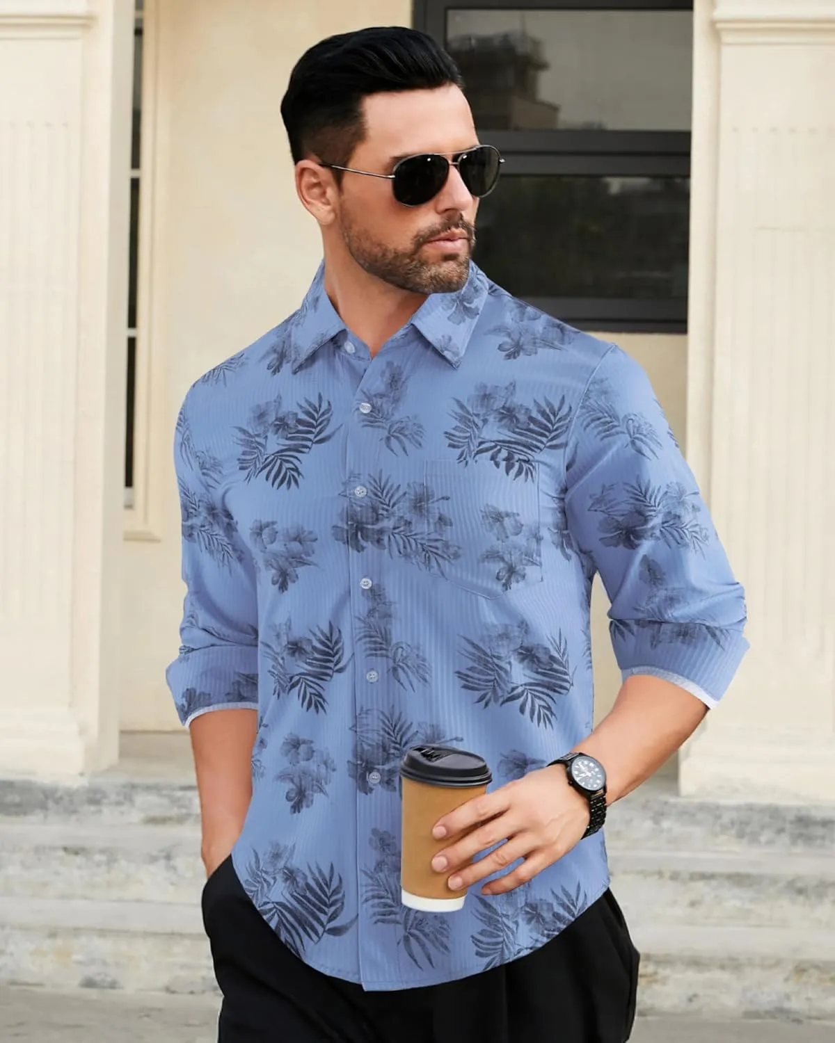BOJIN Men's Dress Wrinkle-Free Stretch Long Sleeve Wedding Dating Business Casual Button Down Shirts with Pocket