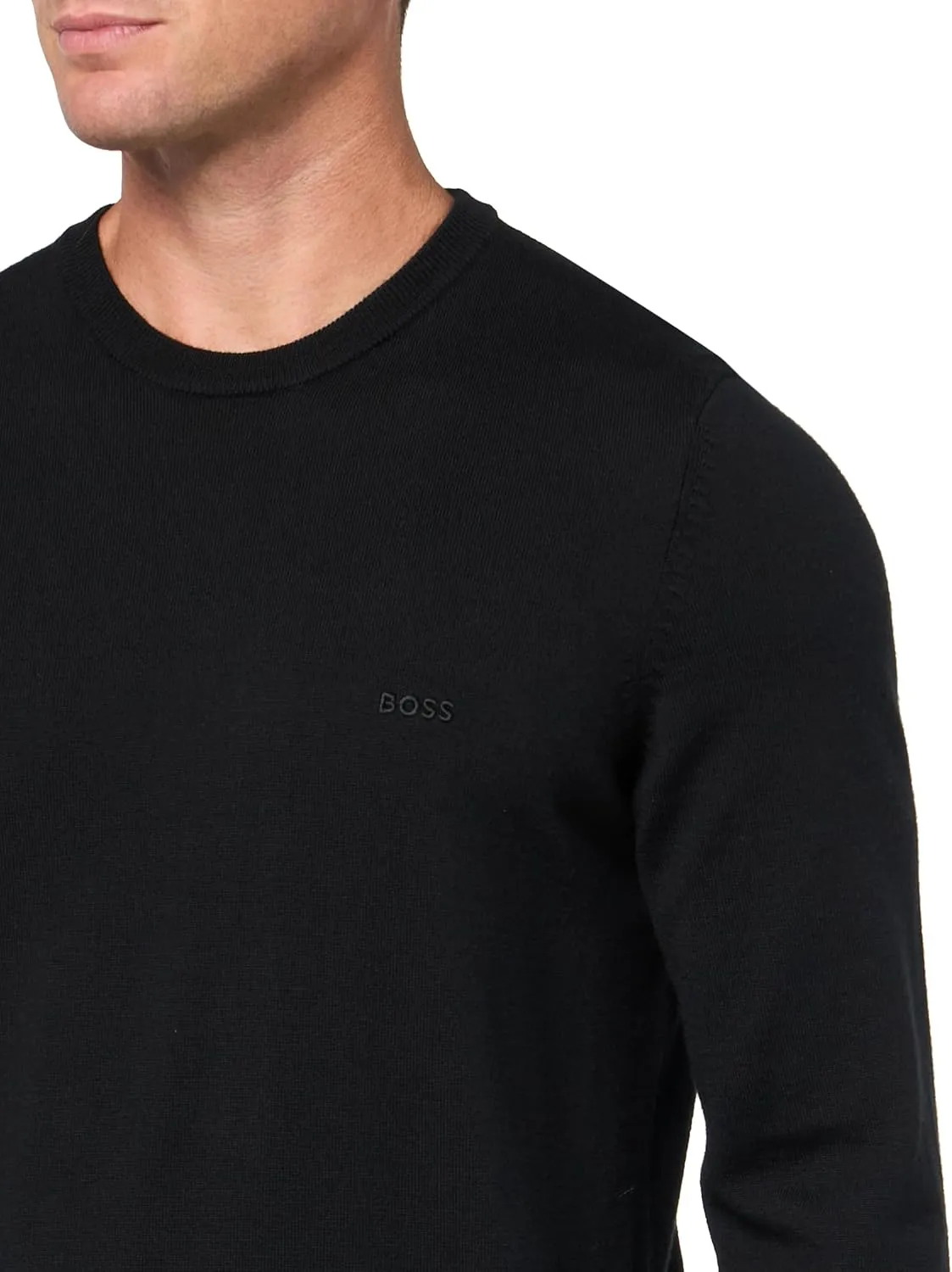 BOSS Men's Small Logo Wool Pullover Sweater