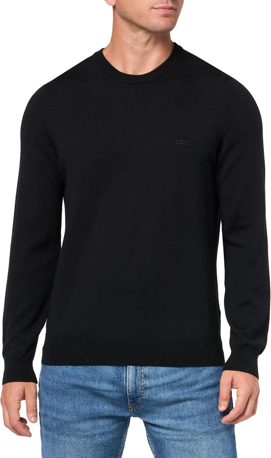 BOSS Men's Small Logo Wool Pullover Sweater