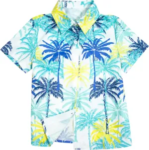 Boys Hawaiian Shirt Short Sleeve Boys Button Down Shirt Beach Casual Summer Print Top T-Shirt for Kids 5-14 Years