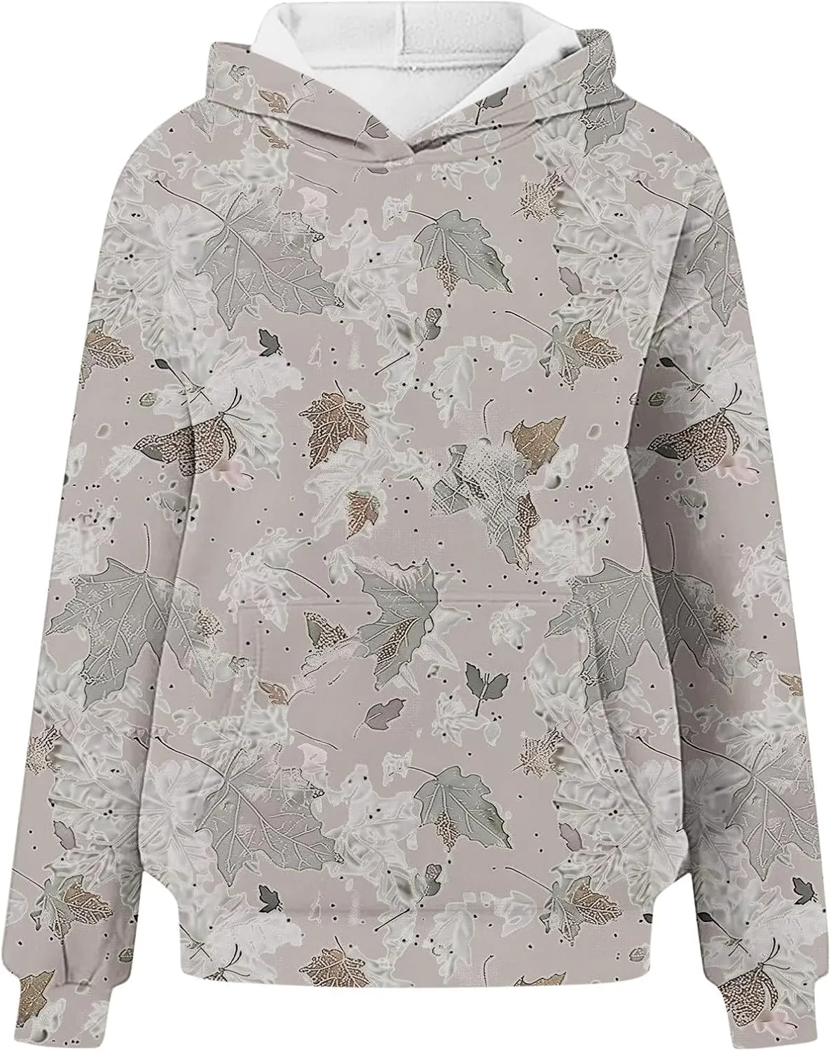 Camo Hoodie Womens Maple Leaf Print Oversized Sweatshirts Casual Pullover Shirts Long Sleeve Tops with Pockets