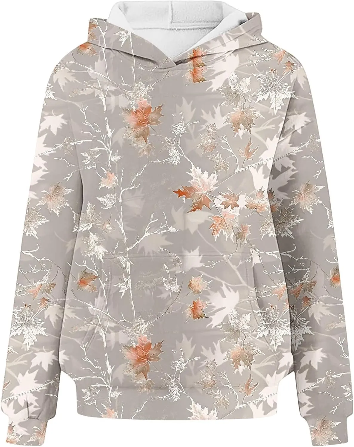 Camo Hoodie Womens Maple Leaf Print Oversized Sweatshirts Casual Pullover Shirts Long Sleeve Tops with Pockets