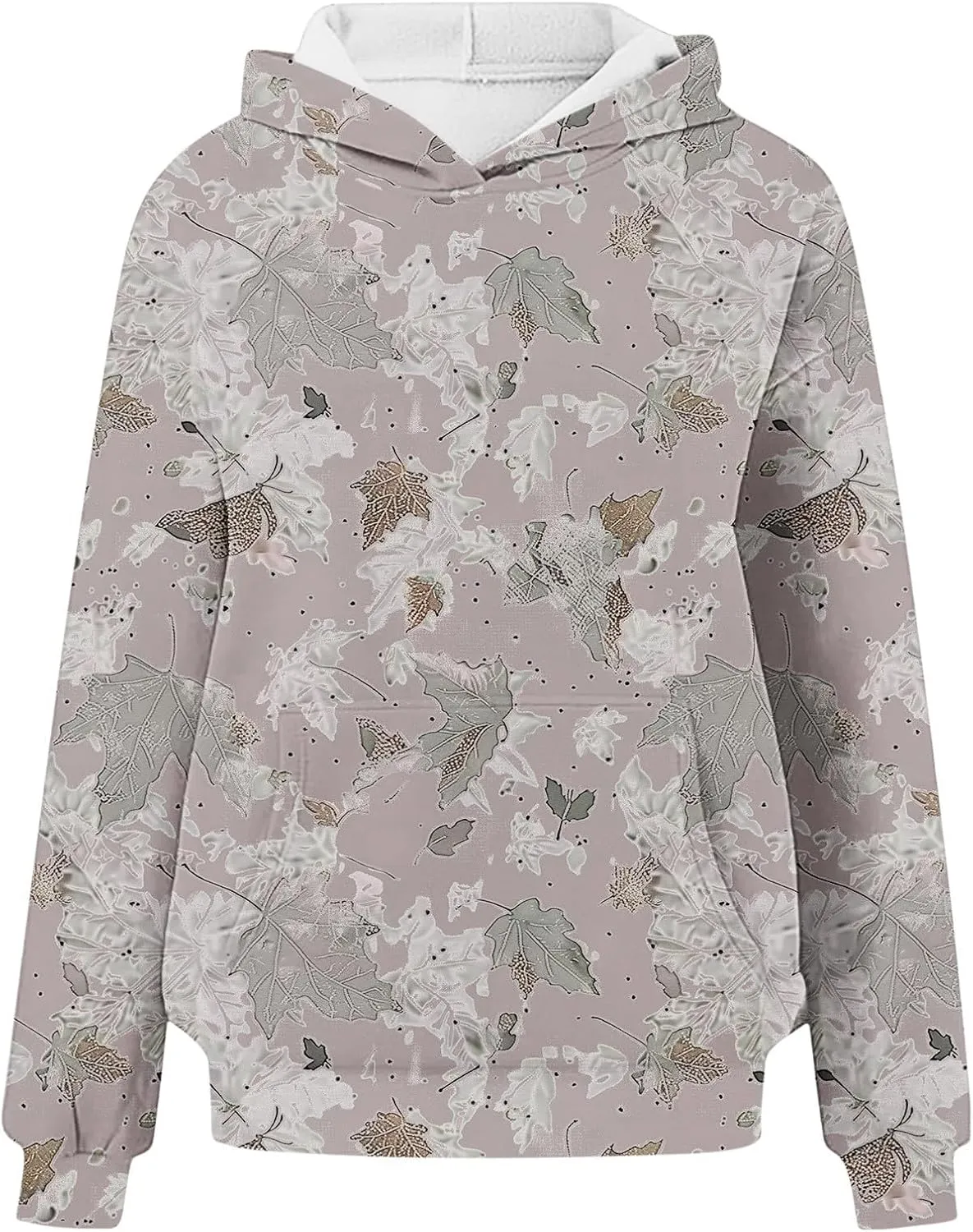 Camo Hoodie Womens Maple Leaf Print Oversized Sweatshirts Casual Pullover Shirts Long Sleeve Tops with Pockets