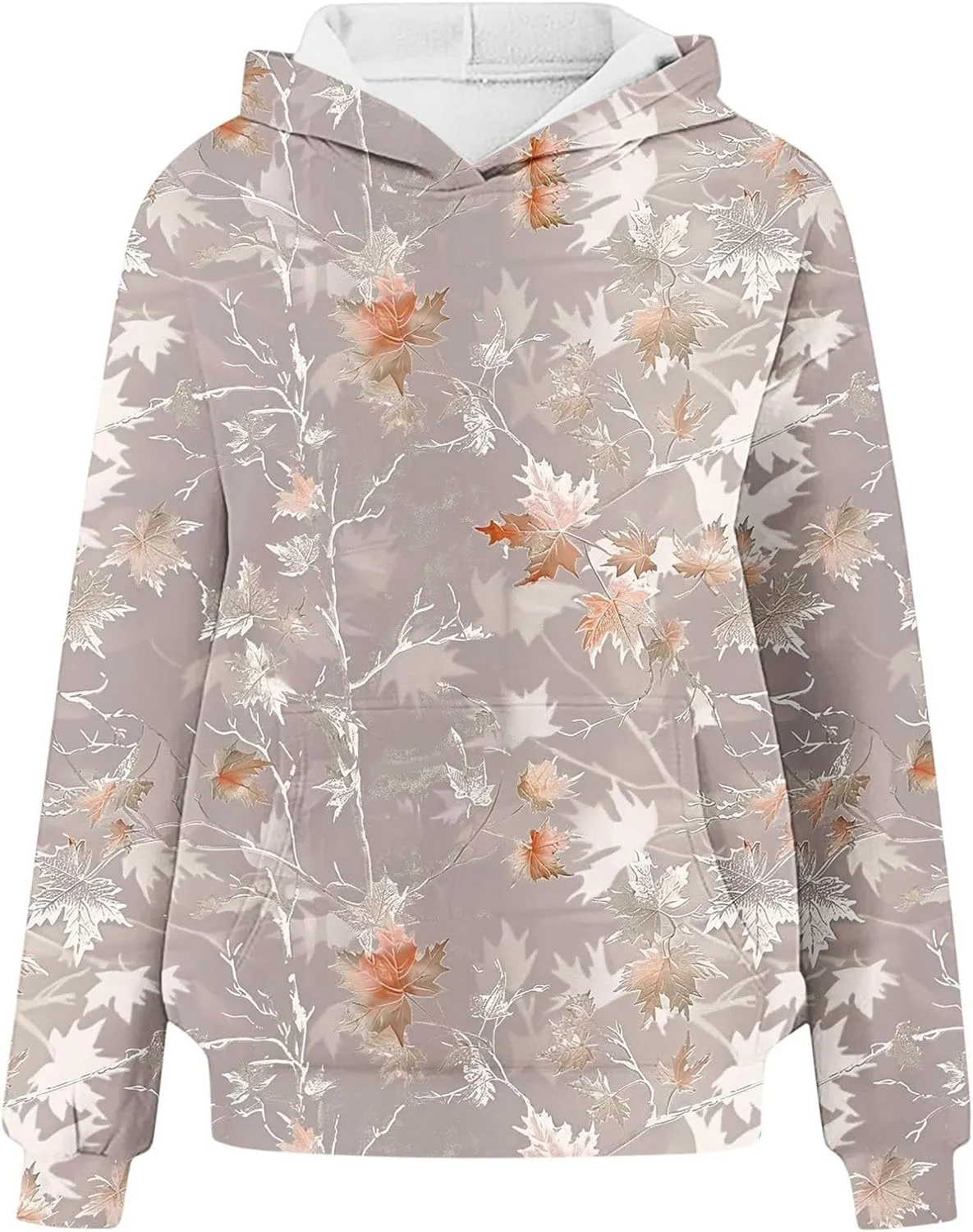 Camo Hoodie Womens Maple Leaf Print Oversized Sweatshirts Casual Pullover Shirts Long Sleeve Tops with Pockets