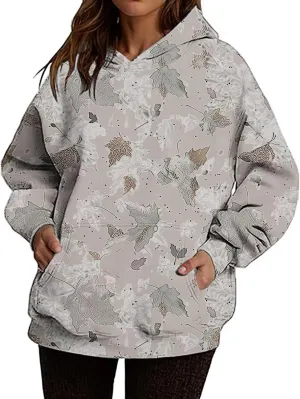 Camo Hoodie Womens Maple Leaf Print Oversized Sweatshirts Casual Pullover Shirts Long Sleeve Tops with Pockets