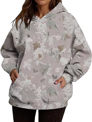 Camo Hoodie Womens Maple Leaf Print Oversized Sweatshirts Casual Pullover Shirts Long Sleeve Tops with Pockets