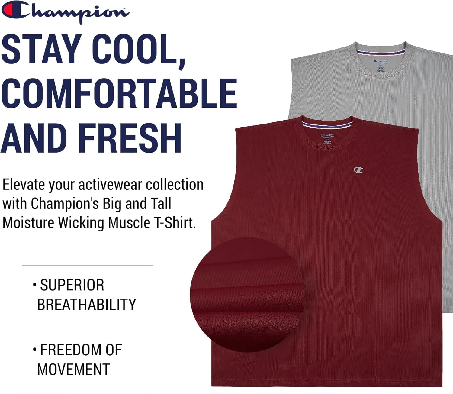 Champion Big and Tall Sleeveless Shirt for Men  2 Pack Performance Muscle Shirt