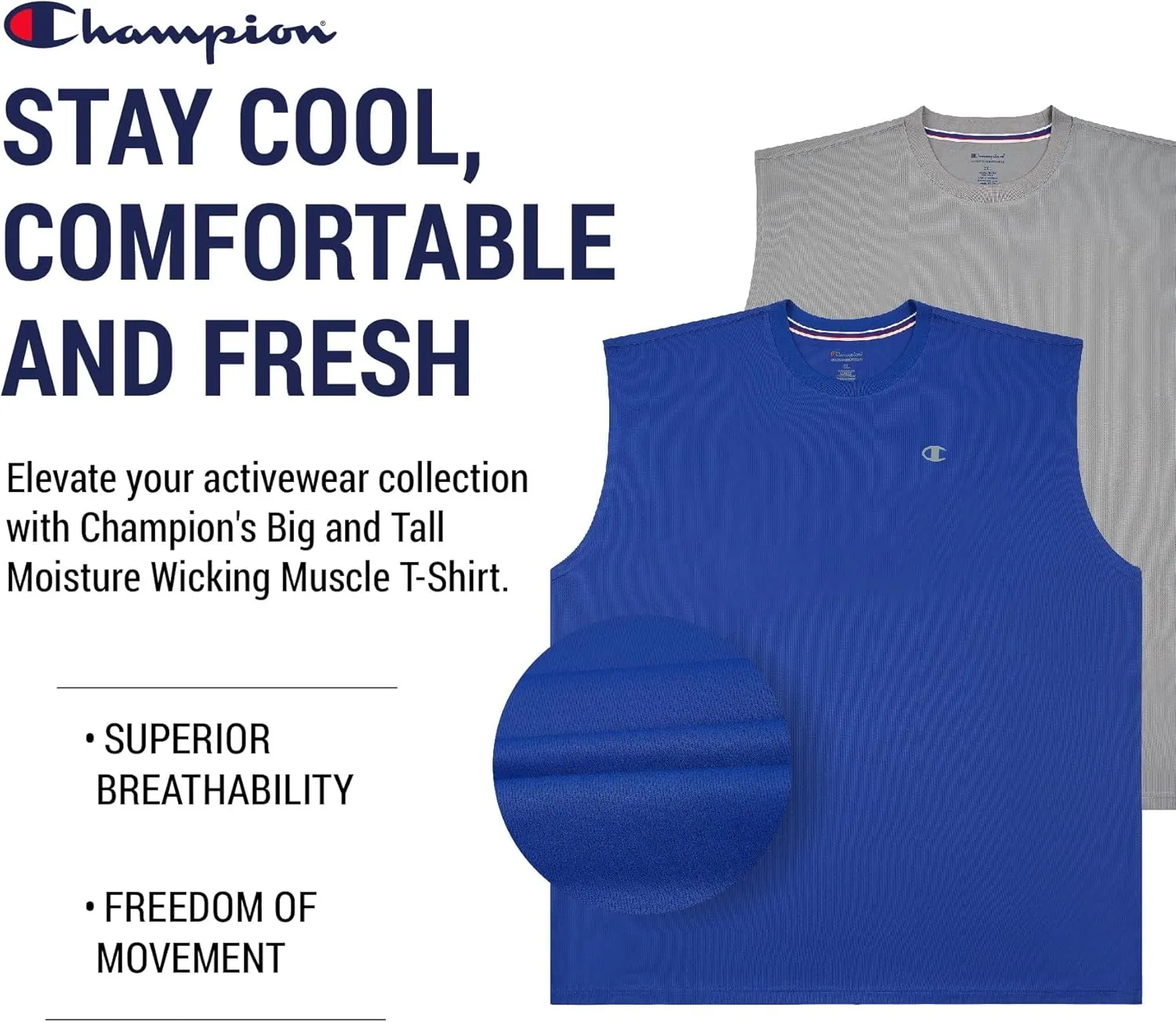 Champion Big and Tall Sleeveless Shirt for Men  2 Pack Performance Muscle Shirt