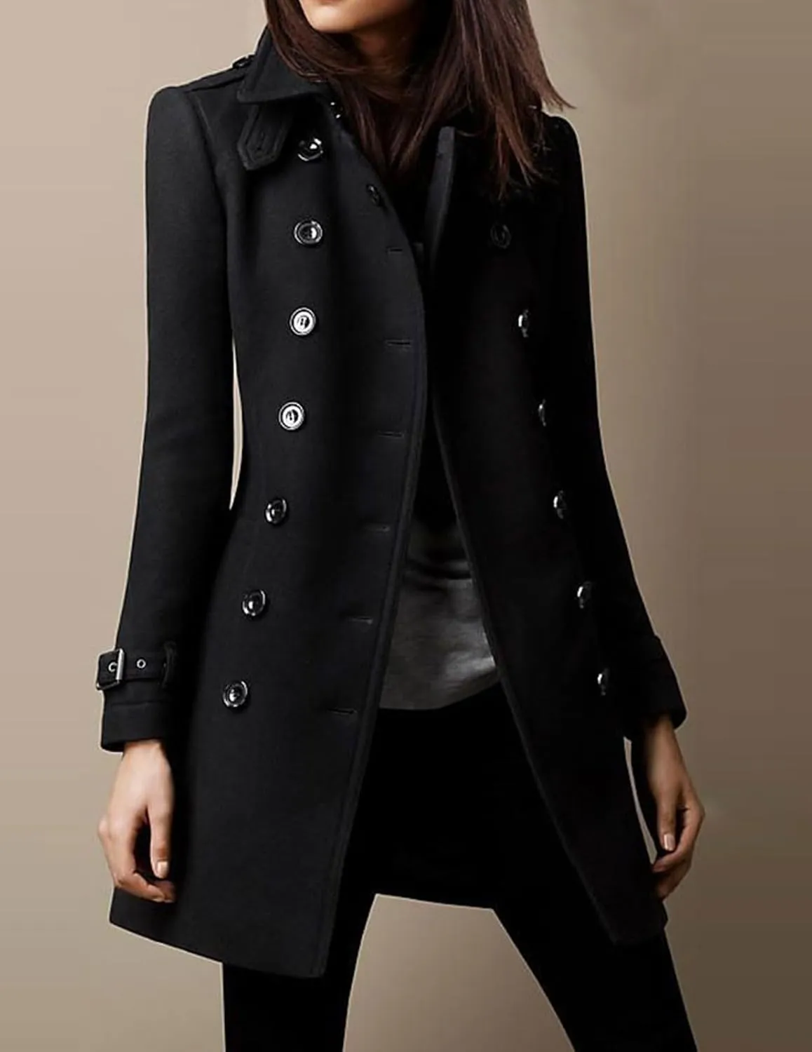 CHARTOU Women Winter Slim Double Breasted Wool Coat Jacket Peacoat Woolen Overcoat Blazers Mid Long Trench Coat