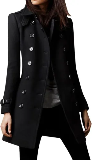 CHARTOU Women Winter Slim Double Breasted Wool Coat Jacket Peacoat Woolen Overcoat Blazers Mid Long Trench Coat