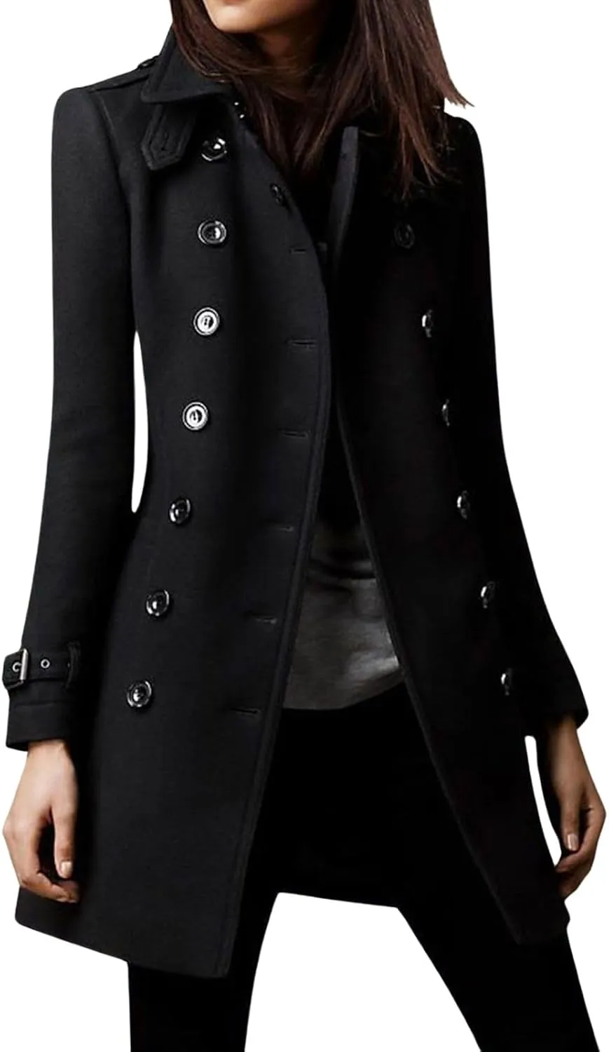 CHARTOU Women Winter Slim Double Breasted Wool Coat Jacket Peacoat Woolen Overcoat Blazers Mid Long Trench Coat