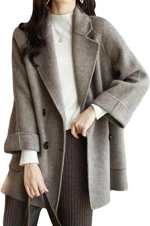 CHARTOU Women Wool Coat Peacoat Jacket Thick Loose Double Breasted Pea Coat Woolen Winter Overcoat