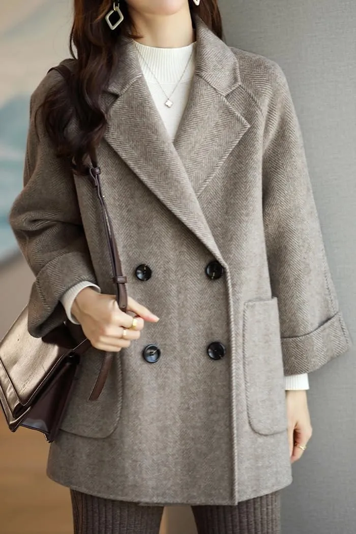 CHARTOU Women Wool Coat Peacoat Jacket Thick Loose Double Breasted Pea Coat Woolen Winter Overcoat