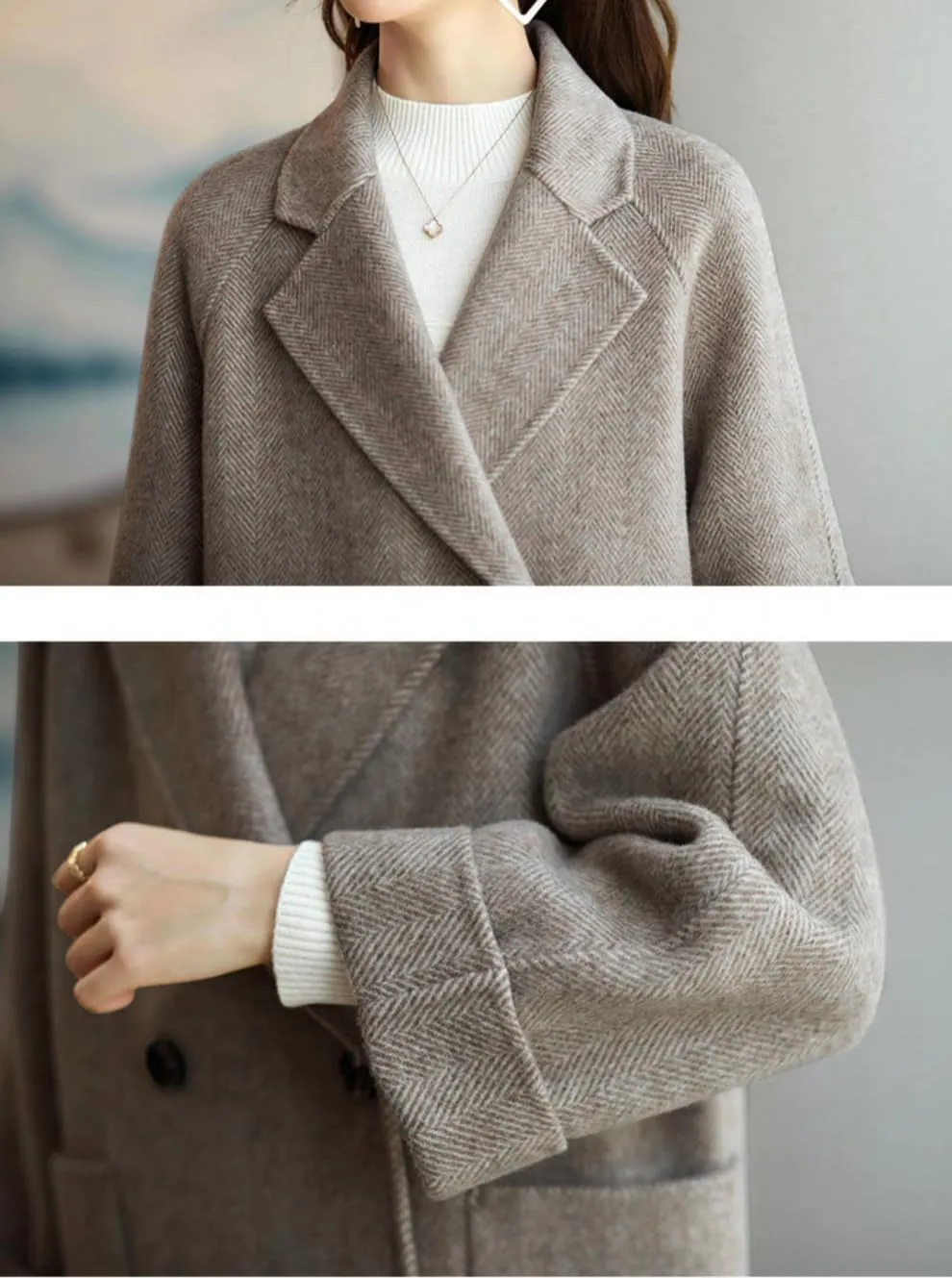 CHARTOU Women Wool Coat Peacoat Jacket Thick Loose Double Breasted Pea Coat Woolen Winter Overcoat
