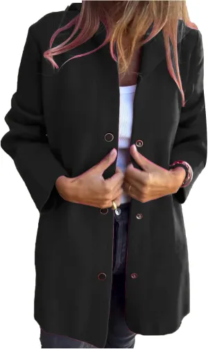 Coat for Women Casual Lapel Single Breasted Jacket Trench Coat Long Sleeve Hooded Cardigan Sweater Fall Outfits Pocket