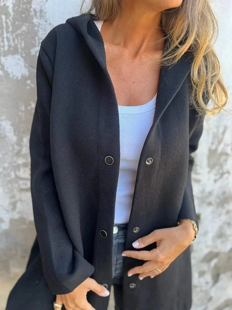Coat for Women Casual Lapel Single Breasted Jacket Trench Coat Long Sleeve Hooded Cardigan Sweater Fall Outfits Pocket