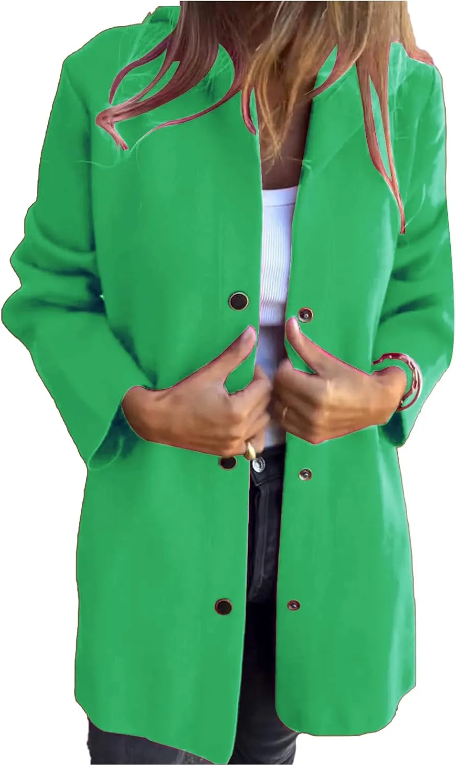 Coat for Women Casual Lapel Single Breasted Jacket Trench Coat Long Sleeve Hooded Cardigan Sweater Fall Outfits Pocket