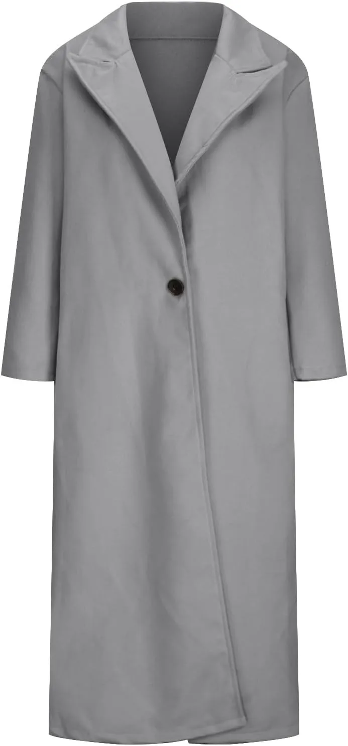 Coat for Women, Long Winter Trench Coats Elegant Solid Jackets Single-breasted Overcoat Casual Warm Outerwear