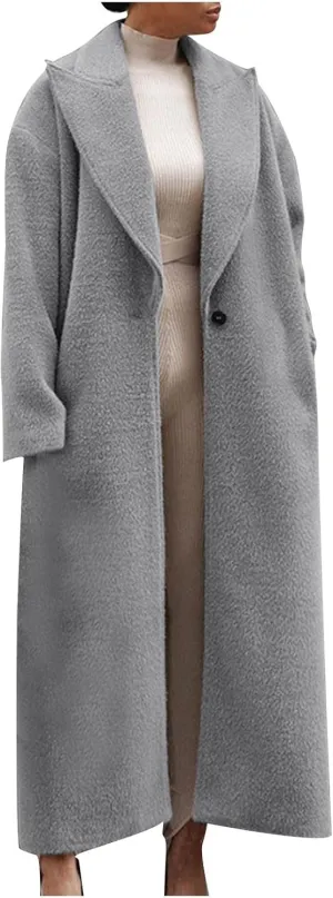 Coat for Women, Long Winter Trench Coats Elegant Solid Jackets Single-breasted Overcoat Casual Warm Outerwear