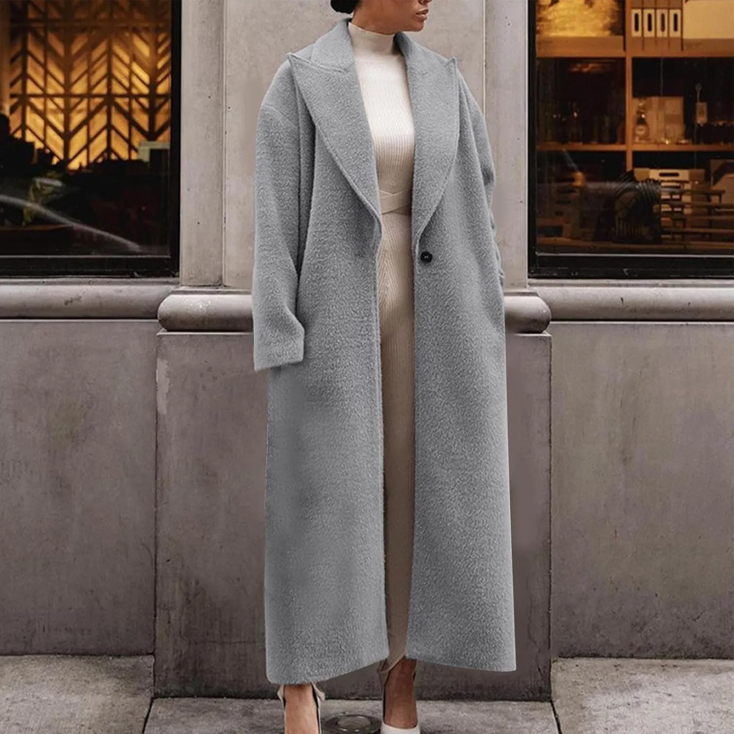 Coat for Women, Long Winter Trench Coats Elegant Solid Jackets Single-breasted Overcoat Casual Warm Outerwear