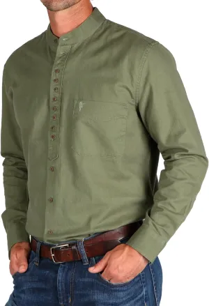 Collarless Shirt for Men, Irish Grandfather Cotton Linen Long Sleeve Button Down Banded Collar Dress Shirt