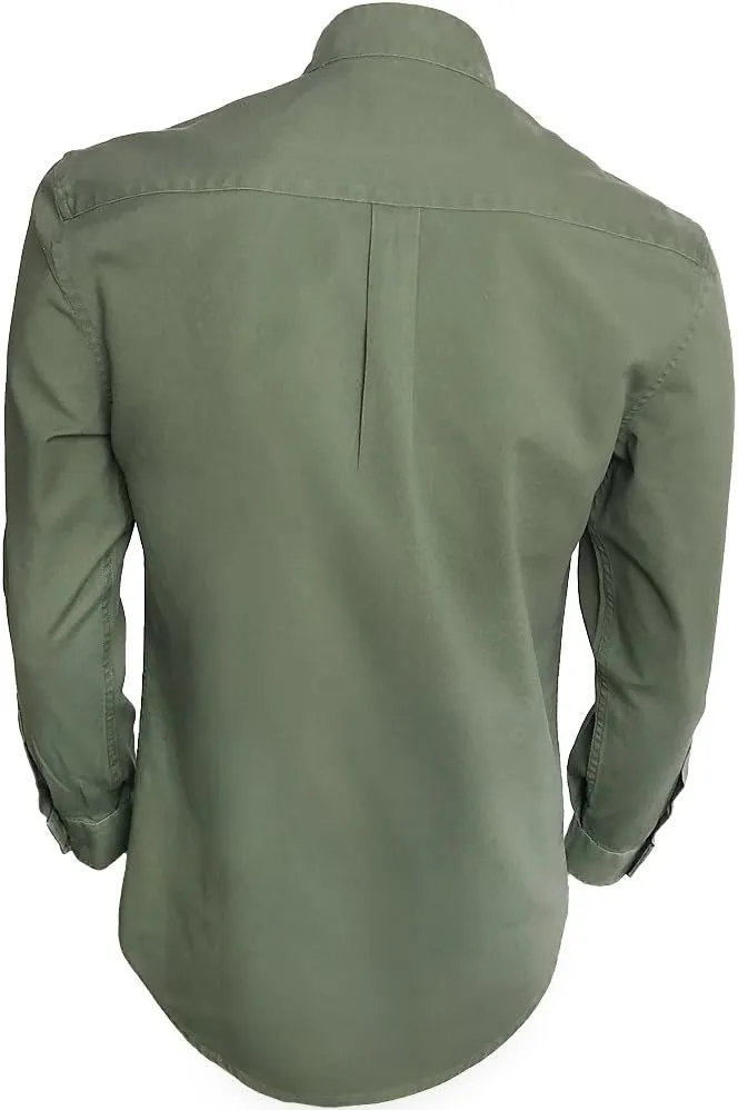 Collarless Shirt for Men, Irish Grandfather Cotton Linen Long Sleeve Button Down Banded Collar Dress Shirt