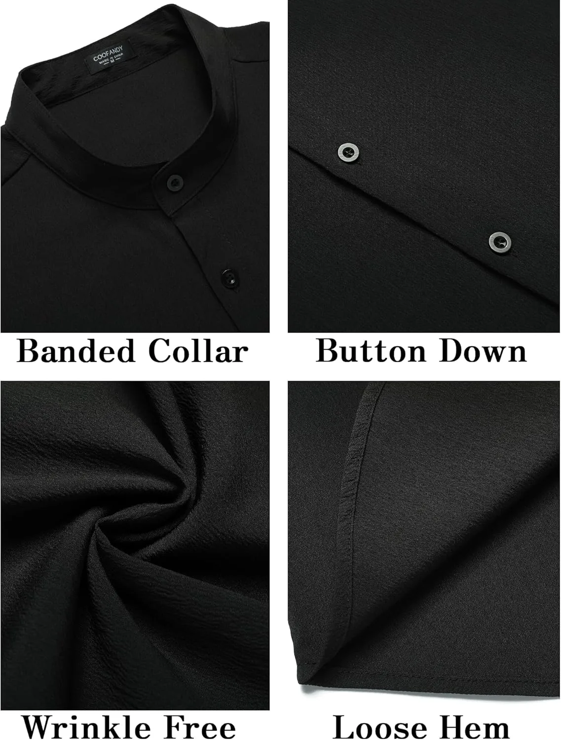 COOFANDY Men's Casual Button Down Short Sleeve Shirt Band Collar Shirts Textured Beach Summer Shirt