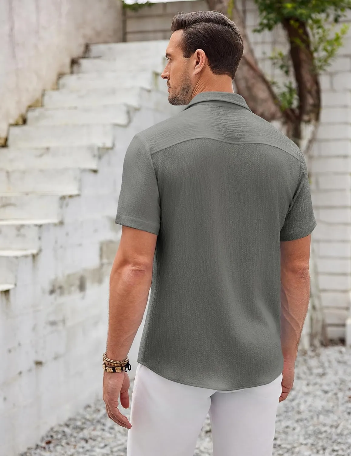 COOFANDY Men's Casual Shirt Short Sleeve Button Down Summer Beach Textured Shirt