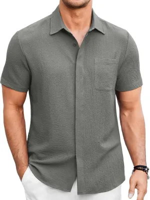 COOFANDY Men's Casual Shirt Short Sleeve Button Down Summer Beach Textured Shirt