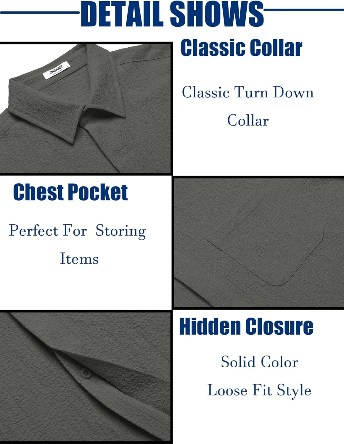 COOFANDY Men's Casual Shirt Short Sleeve Button Down Summer Beach Textured Shirt