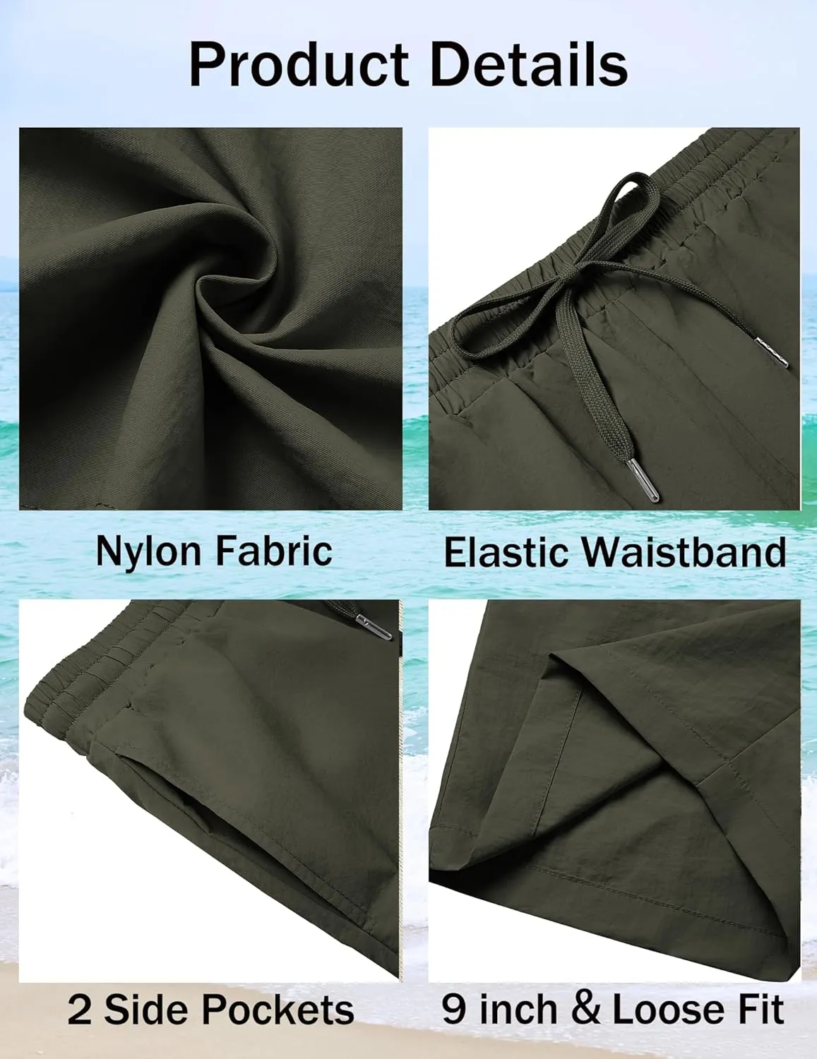 COOFANDY Mens Casual Shorts Summer Beach Elastic Waist Drawstring Shorts Lightweight Quicky Dry Vacation Shorts