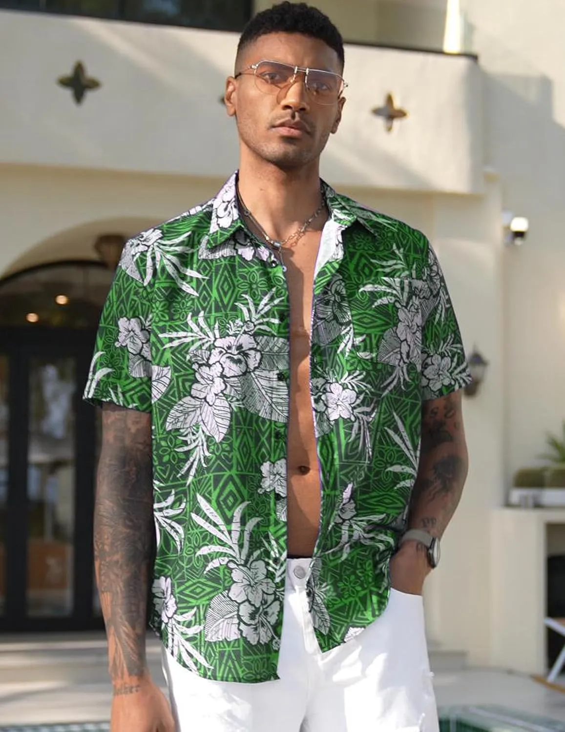 COOFANDY Men's Hawaiian Tropical Shirt Button Down Short Sleeve Vintage Floral Shirt