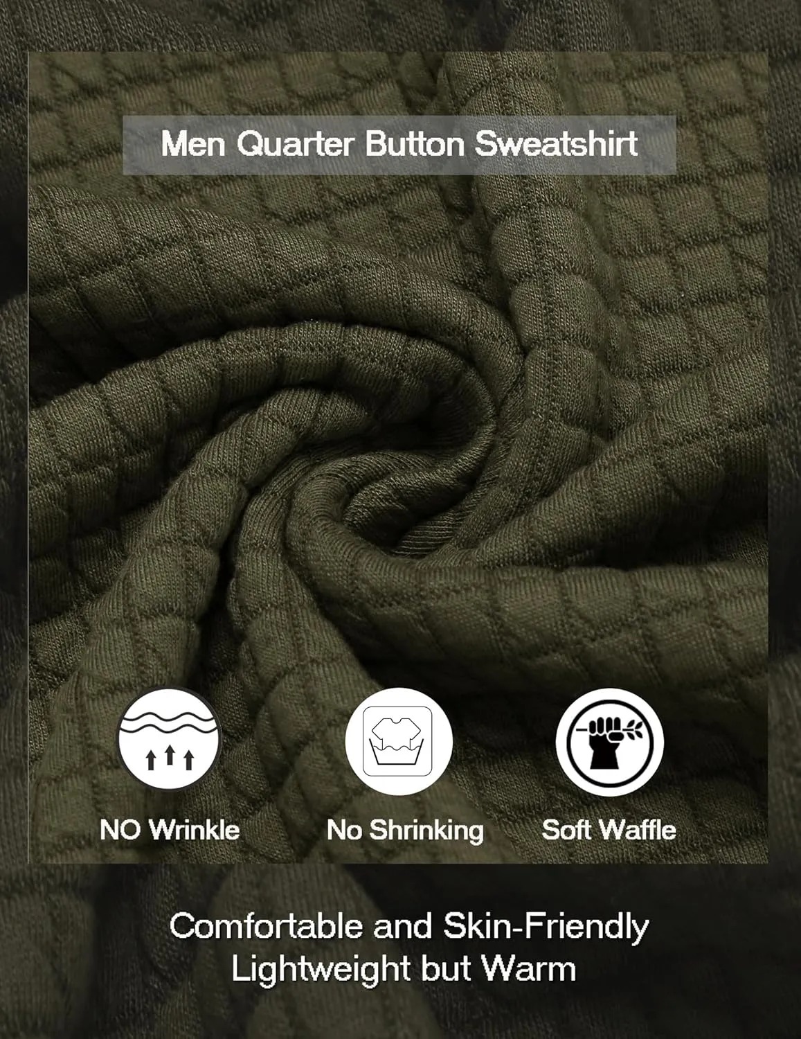 COOFANDY Mens Quarter Pullover Quilted Sweatshirt Casual Knit Long Sleeve Mock Neck Sweater Waffle Collared Pullover