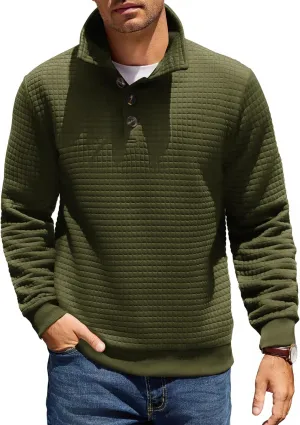 COOFANDY Mens Quarter Pullover Quilted Sweatshirt Casual Knit Long Sleeve Mock Neck Sweater Waffle Collared Pullover