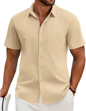 COOFANDY Shirts for Men Short Sleeve Button Down Shirt Casual Summer Beach Shirt