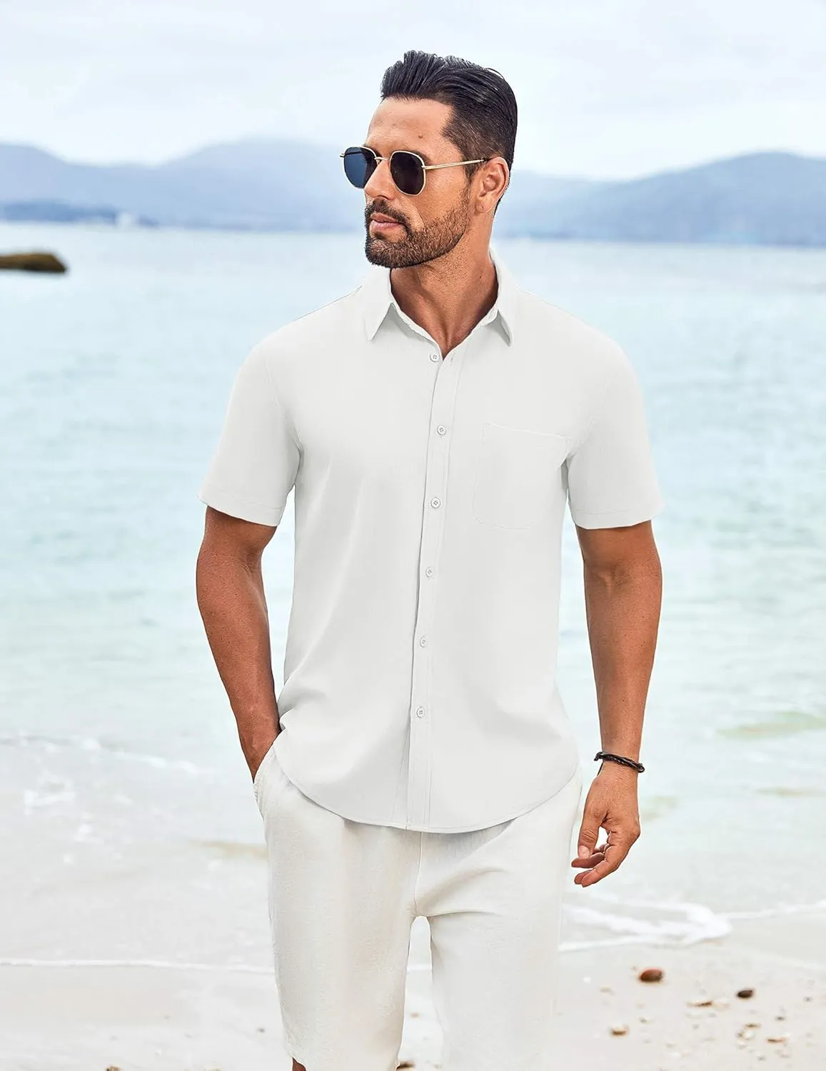 COOFANDY Shirts for Men Short Sleeve Button Down Shirt Casual Summer Beach Shirt