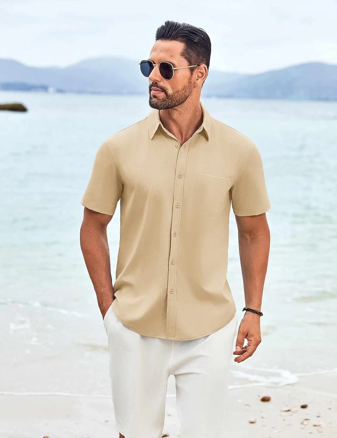 COOFANDY Shirts for Men Short Sleeve Button Down Shirt Casual Summer Beach Shirt