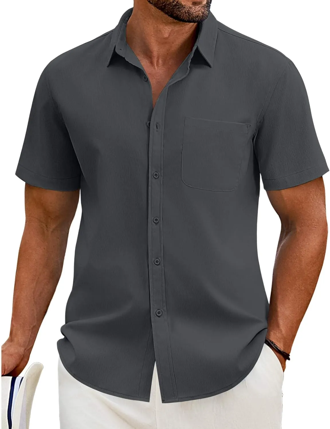 COOFANDY Shirts for Men Short Sleeve Button Down Shirt Casual Summer Beach Shirt