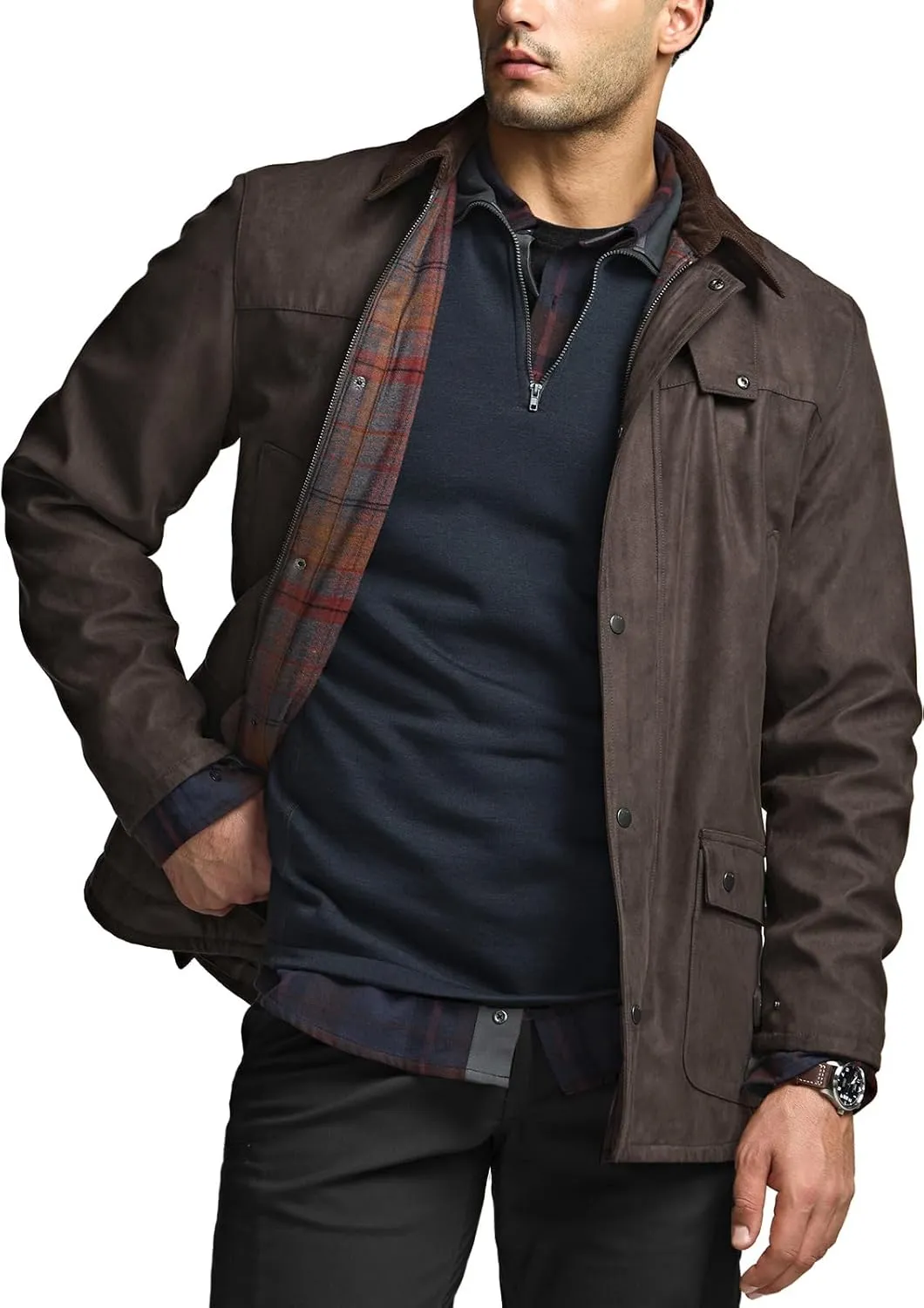 CQR Men's Flannel Lined Shirt Jackets, Long Sleeved Rugged Plaid Cotton Brushed Suede Shirt Jacket