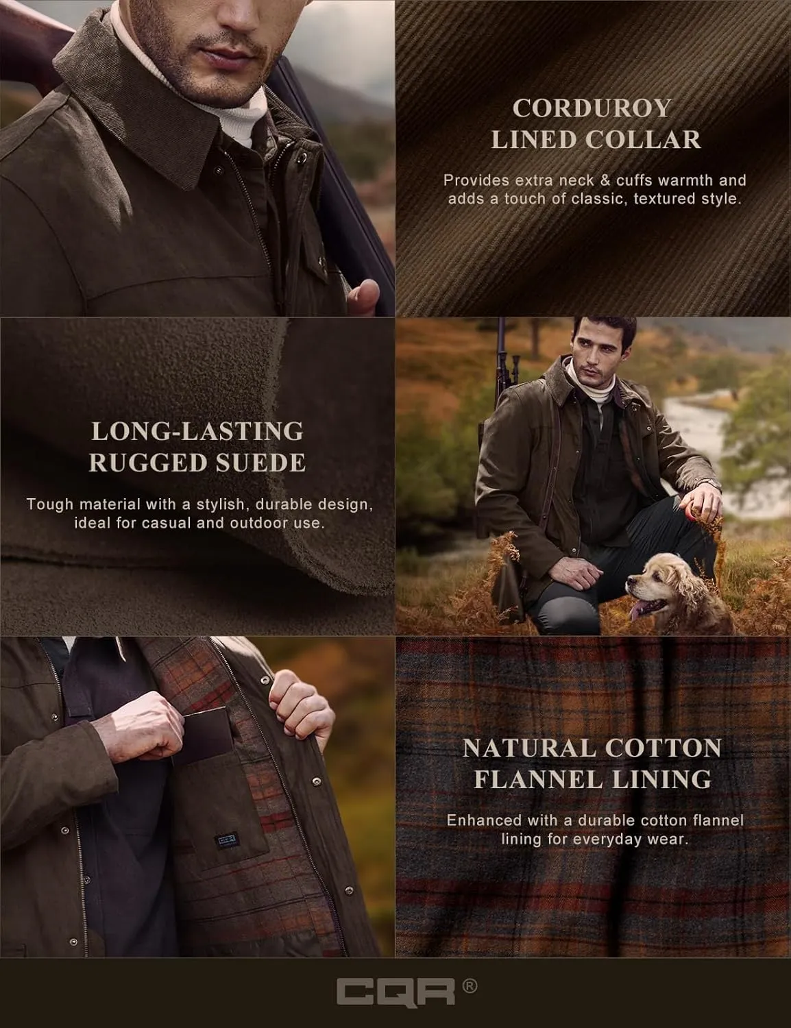 CQR Men's Flannel Lined Shirt Jackets, Long Sleeved Rugged Plaid Cotton Brushed Suede Shirt Jacket