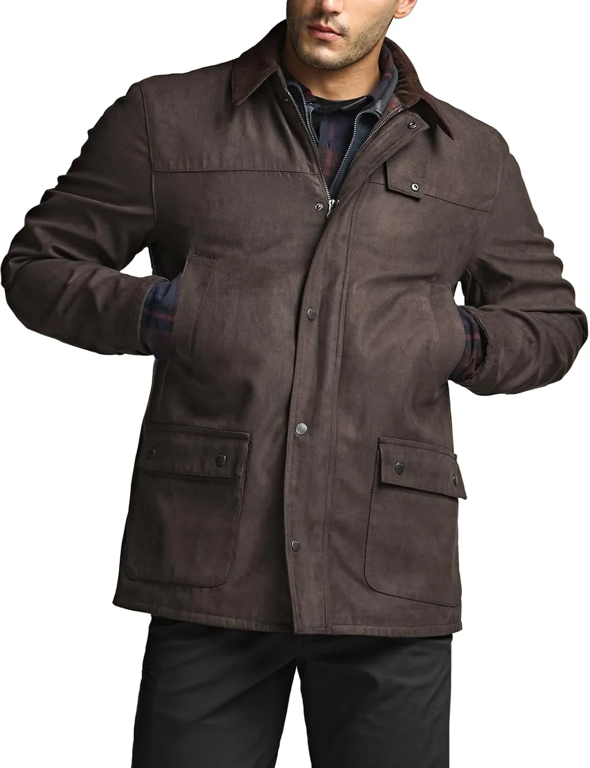 CQR Men's Flannel Lined Shirt Jackets, Long Sleeved Rugged Plaid Cotton Brushed Suede Shirt Jacket
