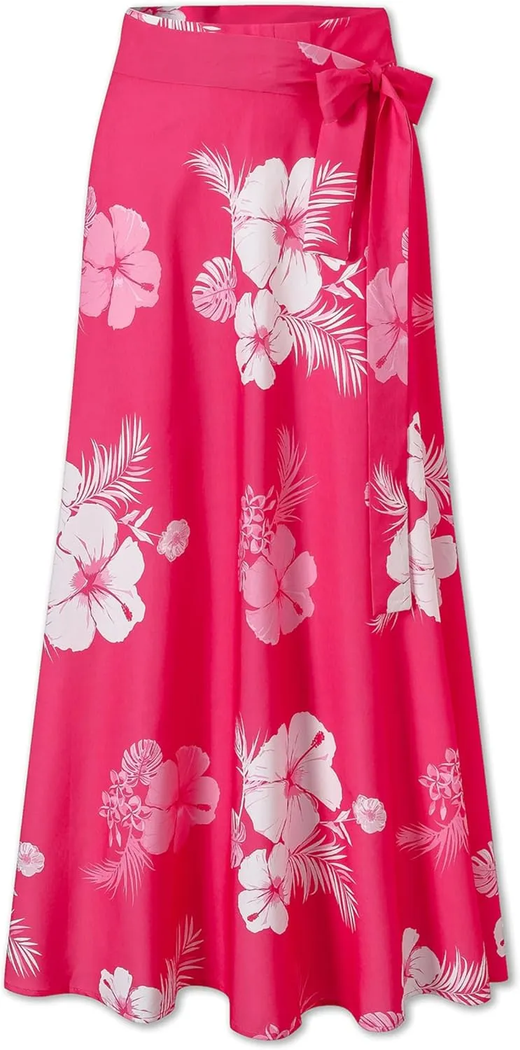 Cromoncent Womens Boho Floral Wrap Maxi Skirt Summer Tie Up Waist Split Beach Skirts
