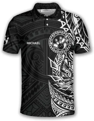 Custom Bowling Shirt, Bowling Team Polo Shirt Tribal Pattern, Sizes: S-5XL