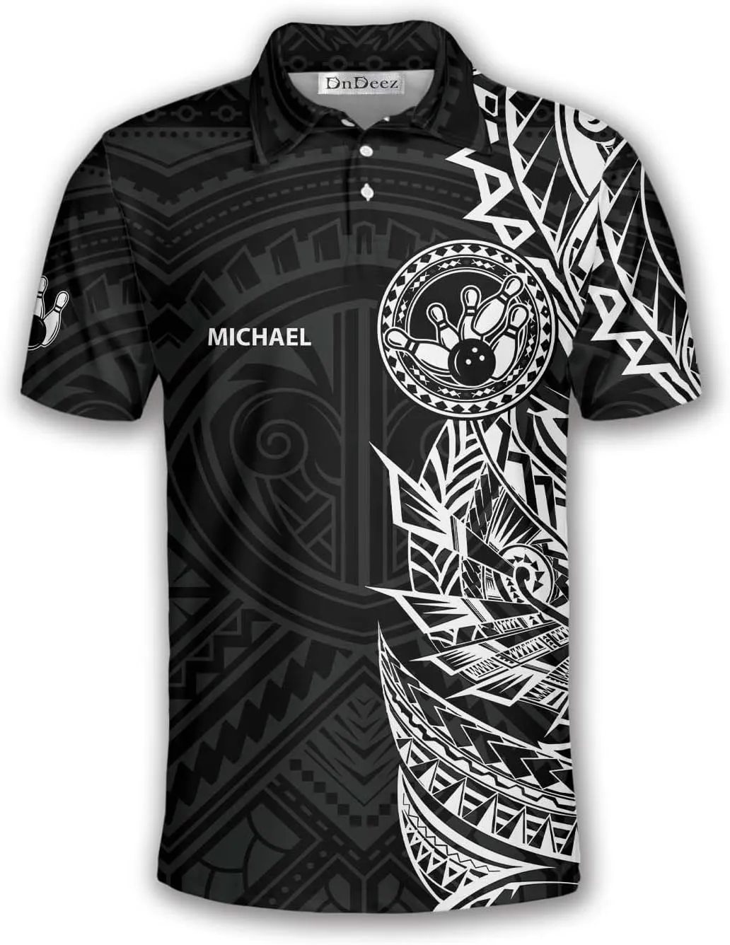 Custom Bowling Shirt, Bowling Team Polo Shirt Tribal Pattern, Sizes: S-5XL