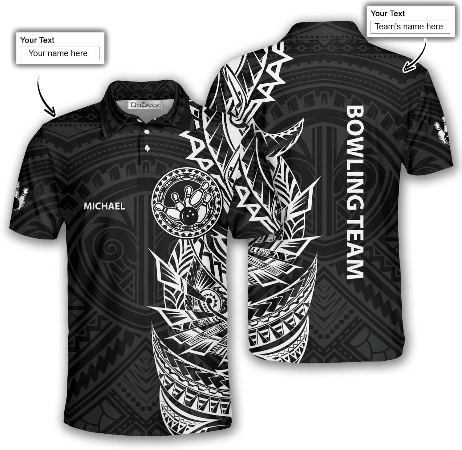 Custom Bowling Shirt, Bowling Team Polo Shirt Tribal Pattern, Sizes: S-5XL