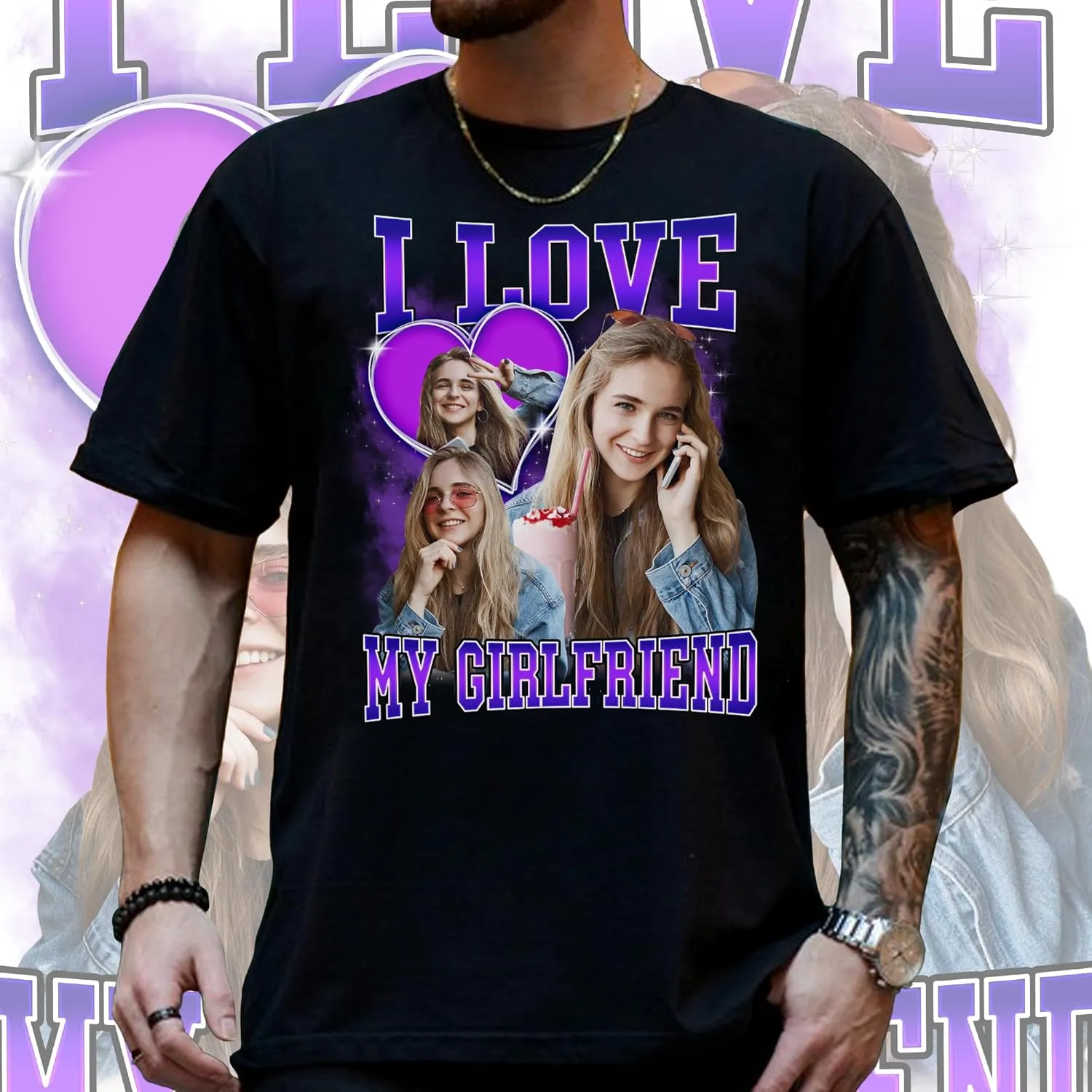 Custom Photo Bootleg Rap Shirt with Girlfriend's Face for Boyfriend - Vintage Graphic Shirt for Men