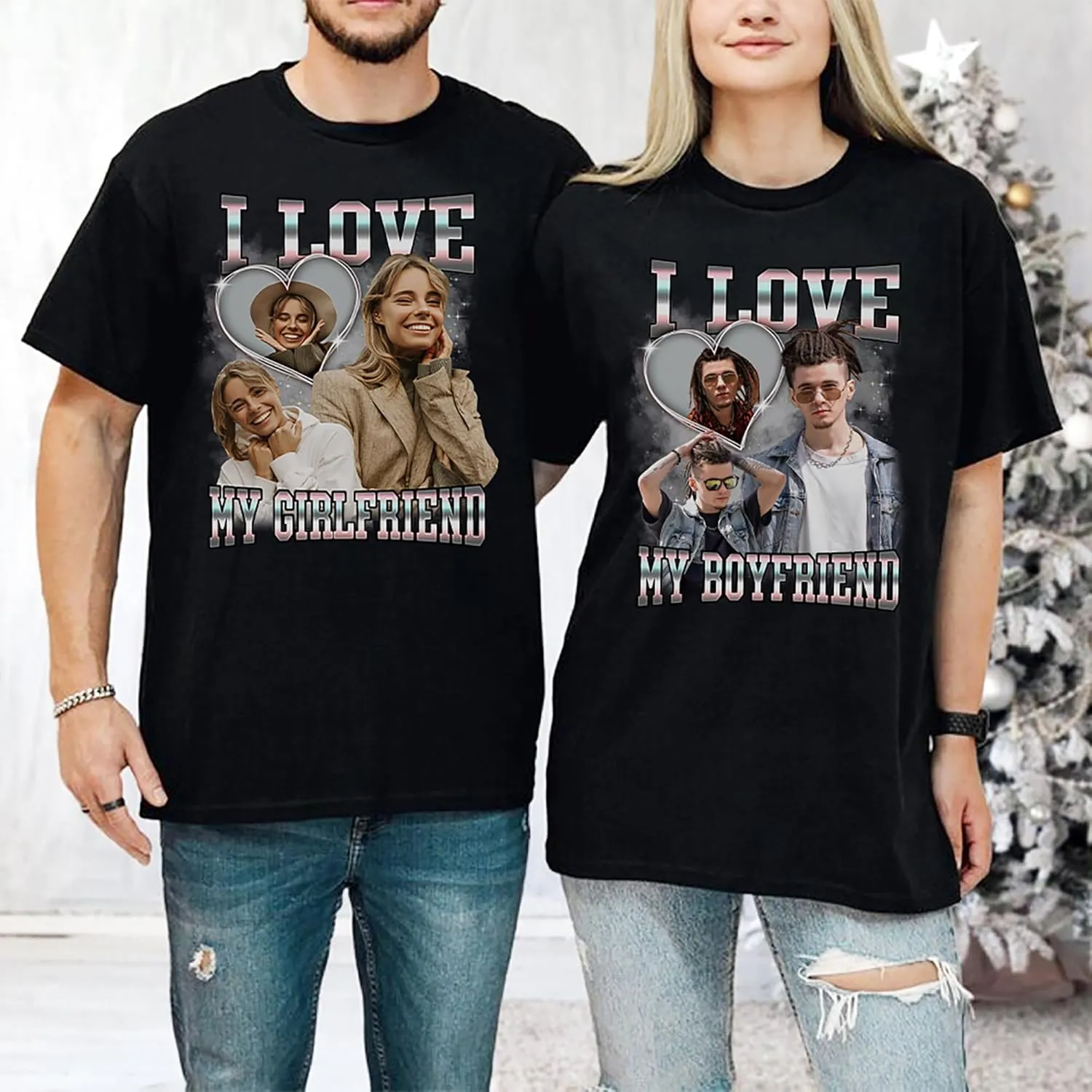 Custom Photo Bootleg Rap Shirt with Girlfriend's Face for Boyfriend - Vintage Graphic Shirt for Men