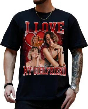 Custom Photo Bootleg Rap Shirt with Girlfriend's Face for Boyfriend - Vintage Graphic Shirt for Men